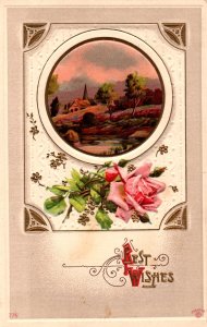 Best Wishes - Pink Rose - Embossed - c1909 - Vintage Postcard