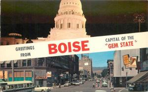 Boise Idaho 1950s Nite Shot Capitol Postcard Business District Western 13376