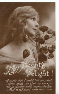 Greetings Postcard - My Hearts Delight - Young Lady Holding Flowers - Ref MB1489