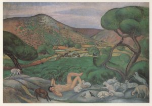 Joaquim Sunyer Pastoral Nude Sunbathing In Farm Field Postcard