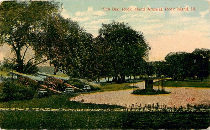 Postcard Sun Dial Rock Island Arsenal Illinois IL pm 1915