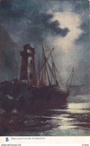 LYNMOUTH, Devon, England, PU-1904; The Lighthouse, Sailing Vessels at night, ...