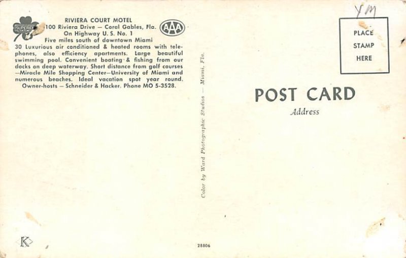 Riviera Court Motel Pool - Coral Gables, Florida FL  