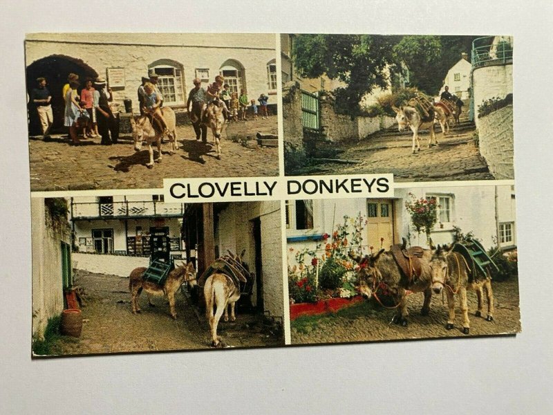 POSTED 1971  MULTI VIEW POSTCARD - CLOVELLY DONKEYS   (KK1078) 