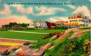 Newport RI Cliff Walk Bailey's Beach Postcard used (18249)