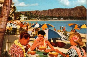 United Airlines Advertising Waikiki Beach Diamond  Head Hotel Postcard Chrome