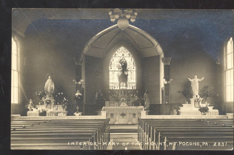 RPPC MT. POCONO PENNSYLVANIA INTERIOR MARY OF THE MOUNT REAL PHOTO POSTCARD