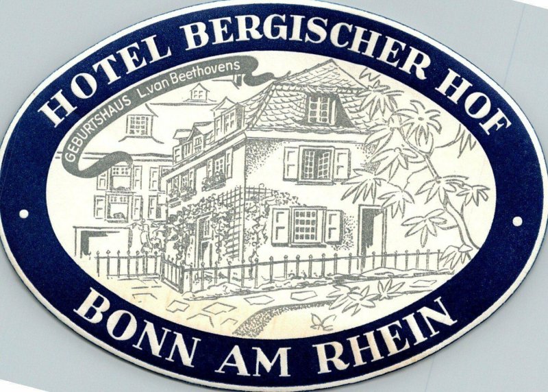 Germany Bonn am Rhein Hotel Bergischer Hof Vintage Luggage Label sk4808