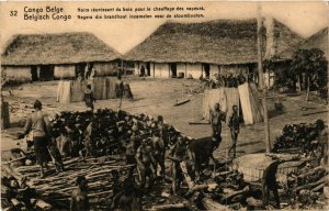 PC CPA BELGIAN CONGO, NOIRS RÉUNISSANT DU BOIS, VINTAGE POSTCARD (b12622)