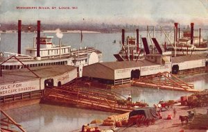 '17, Old Steamboats, Docks, Mississippi River, St Louis, MO,Old Post Card