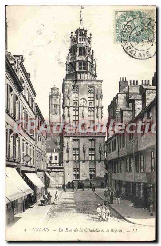 Old Postcard Calais street from the Citadel and the Belfry