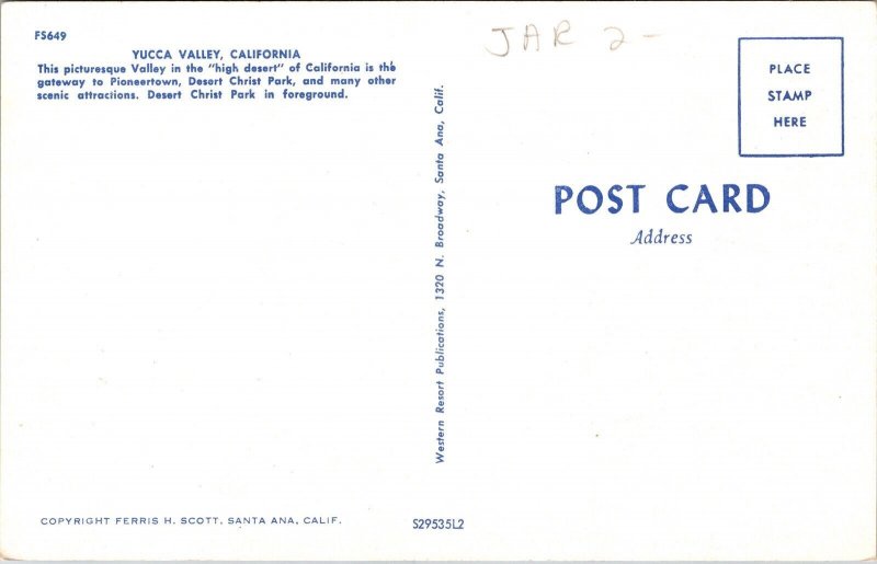California High Desert Yucca Valley CA Postcard VTG UNP Vintage Unused Chrome 
