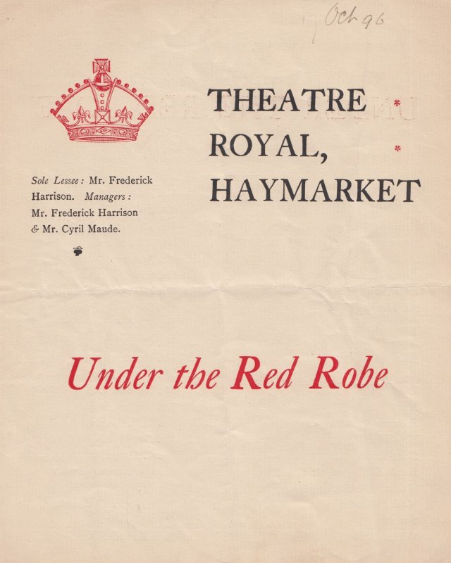 Under The Red Robe Stanley Weyman Romance Haymarket Victorian Theatre Programme