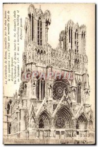 Old Postcard Reims on fire by the shells Army Cathedrale