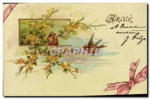 Old Postcard Fantasy Flowers Birds