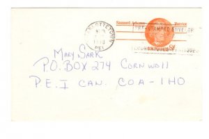 US  Postal Stationery Postcard Postally Mis-used PEI Canada 1978 8,  Cent Adams