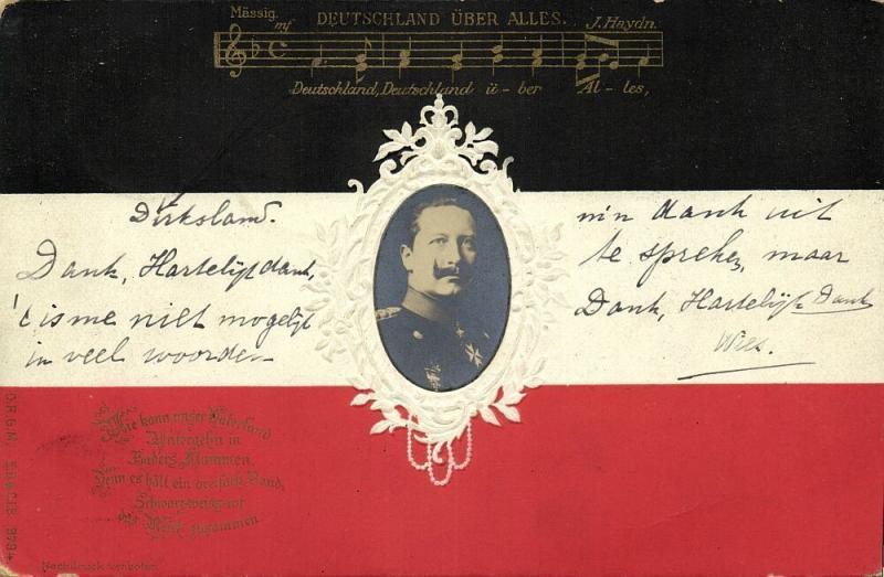 German Emperor Wilhelm II, Empire Flag and Anthem (1902) Embossed Postcard