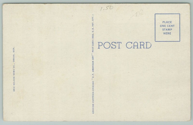 Council Bluffs Iowa~Birdseye Downtown~1940s Linen Postcard