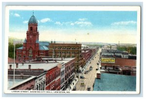 c1930s Lisbon Street, Showing City Hall, Lewiston Maine ME Unposted Postcard 