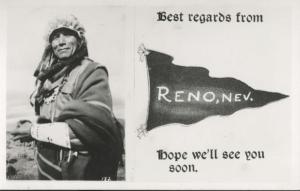 Native American Indian Reno Nevada NV Tourism Greetings RPPC Unused Postcard E13