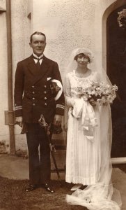 Unidentified Royal Navy Lieutenant WW1 Military Ship Wedding 1918 Postcard