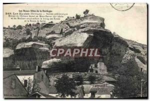 Old Postcard Les Beaux Sites From The Dordogne Les Eyzies feudal castle Ruins...