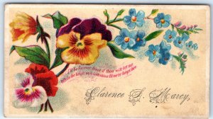 c1880s Calling Card Name Clarence Marcy Trade Card Poem Flower Business Vtg C31