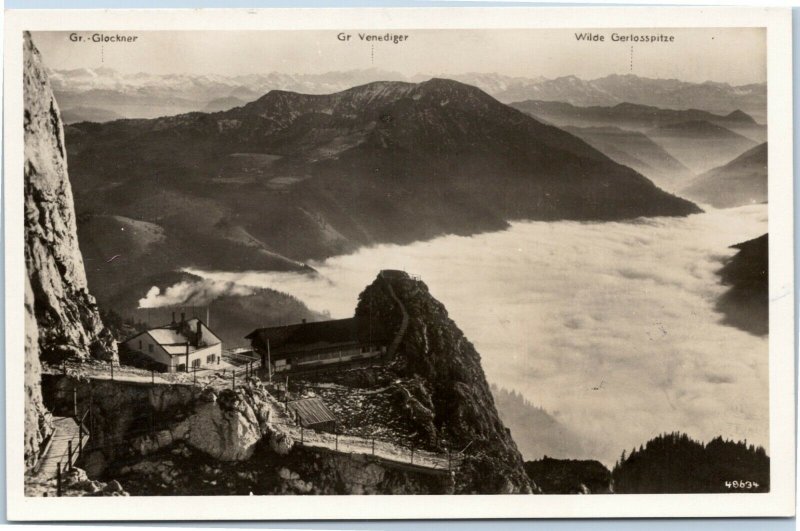postcard Wendelsteinhaus with sea of ​​fog against south RPPC