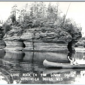 c1940s Wisconsin Dells, WI River Lone Rock Canoe Indian Native Americans PC A204