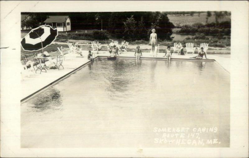 Skowhegan ME Somerset Cabins Route 147 - Swimming Pool Real Photo Postcard