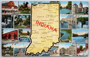 Indiana~State Map & Pics~College~Military Academy~Bridge~Courthouse~Linen Pc
