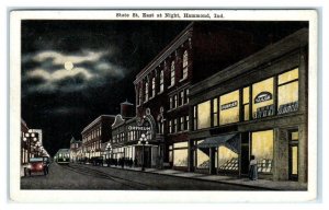 HAMMOND, Indiana IN ~ Full Moon Night STATE STREET Scene East 1920 Postcard