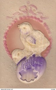 Embossed, EASTER; Greeting, Chicks on purple egg shell, 00-10s