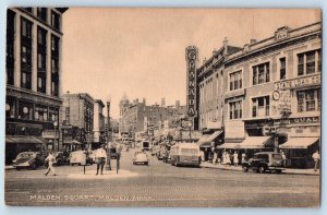 Malden Massachusetts Postcard Malden Square Busy Day Classic Cars Buildings 1940