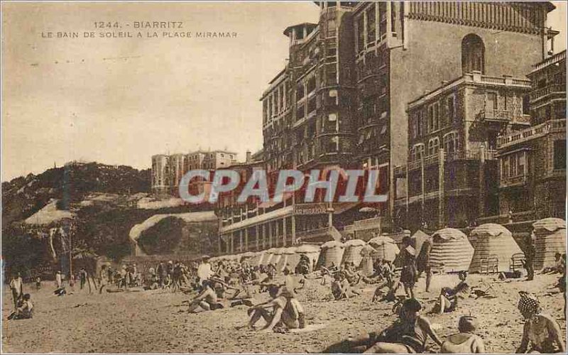 Old Postcard Biarritz Le Soleil Bain Miramar Beach