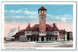 1917 Grand Trunk R.R. Station Exterior Building Portland Maine Vintage Postcard