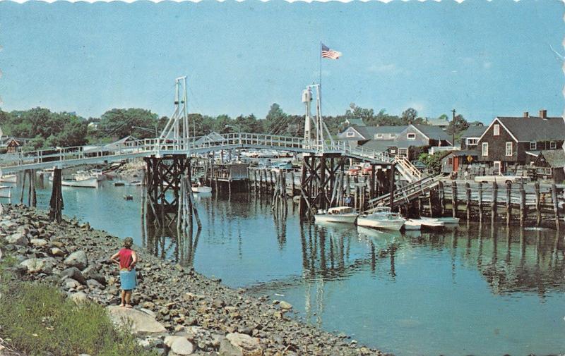 Ogunquit Maine~Perkins Cove~Lady Viewing Bridge~Boats~60s Convertible Car~'65 Pc