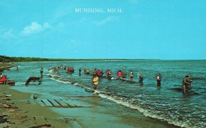 Vintage Postcard Salmon Fishing in Great Lakes Fishermen in Munising Michigan MI