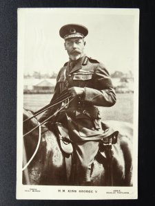 Royalty HIS MAJESTY King George V MILITARY UNIFORM ON HORSEBACK Old RP Postcard