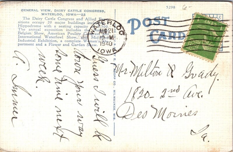 Linen Postcard General View Dairy Cattle Congress in Waterloo, Iowa