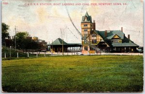 VINTAGE POSTCARD THE C. & O. R. R. RAILROAD STATION AND COAL PIER NEWPORT NEWS