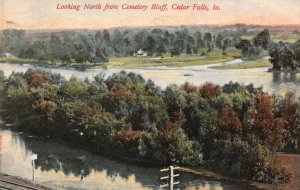 Vintage Postcard 1908 Looking North From Cemetery Bluff Cedar Falls Iowa IA