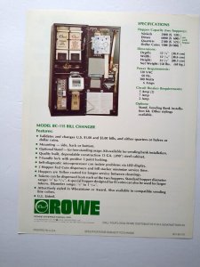 Rowe Change Machine Vending Flyer Model BC-115 Vintage Promo Art 8.5 x 11