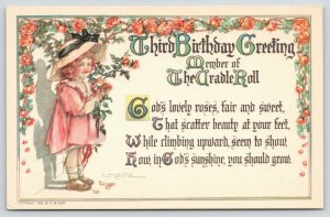 CM Burd~Cradle Roll~Third Birthday~Little Girl in Pink~God's Lovely Roses~1922  