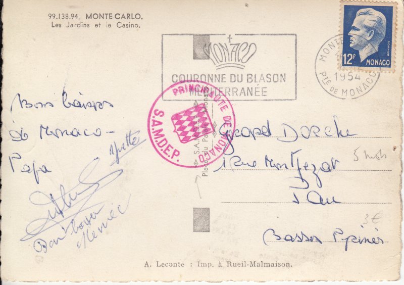 MONTE CARLO  LES JARDINS ET  LE CASINO 1954