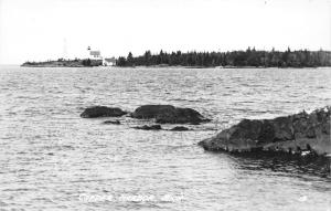 Copper Harbor Michigan~Lighthouse on Shore~Electric Tower~1940s RPPC