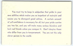 1940s WARNING AGAINST TOO MUCH PRIDE DISREGARD GOOD ADVICE POSTCARD P398