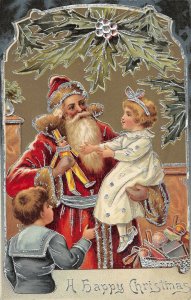 AD 140 Silver Gilt Santa holly toys kidschristmas postcard c 1910