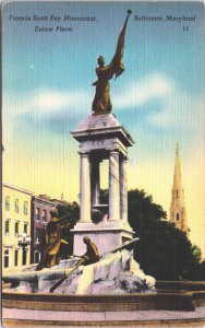 USA Francis Scott Key Monument Baltimore Maryland Linen Postcard 05.42