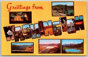 Vtg Large Letter Greetings from Washington WA City Views Landmarks Postcard
